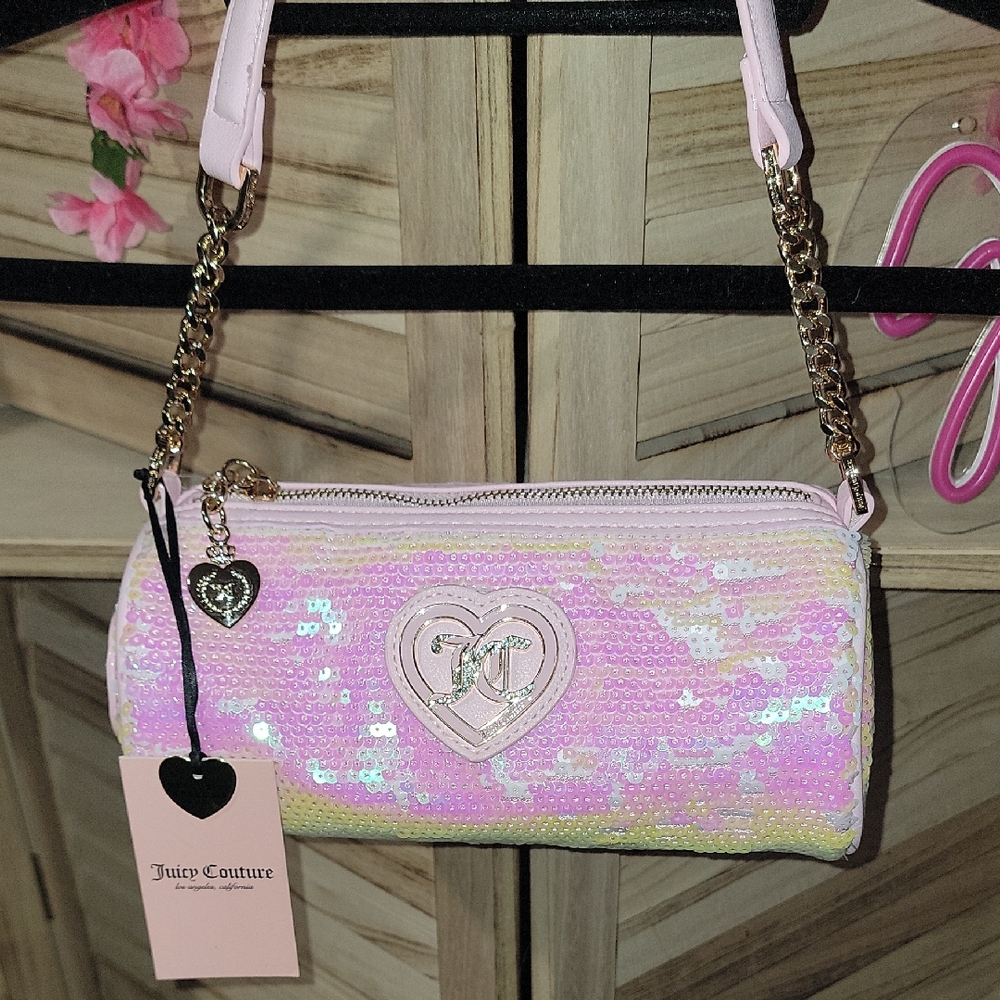 NEW Juicy Couture Pink Sequin Wristlet Bag